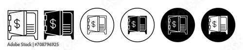 Open safe box flat line icon set. Open safe box Thin line illustration vector
