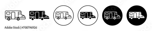 Caravan trailer flat line icon set. Caravan trailer Thin line illustration vector