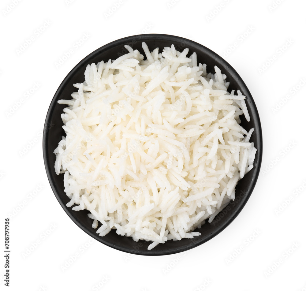 Delicious rice in bowl isolated on white, top view Delicious rice in bowl isolated on white, top view