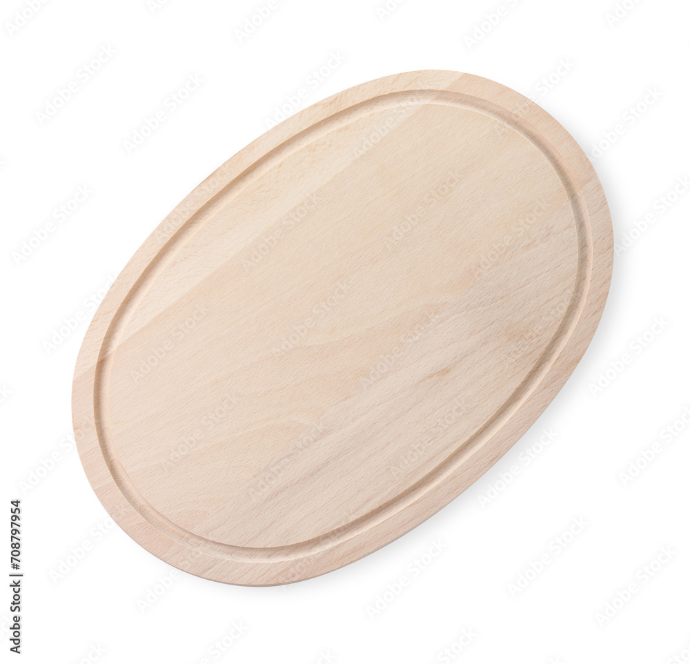 One wooden cutting board isolated on white, top view One wooden cutting board isolated on white, top view