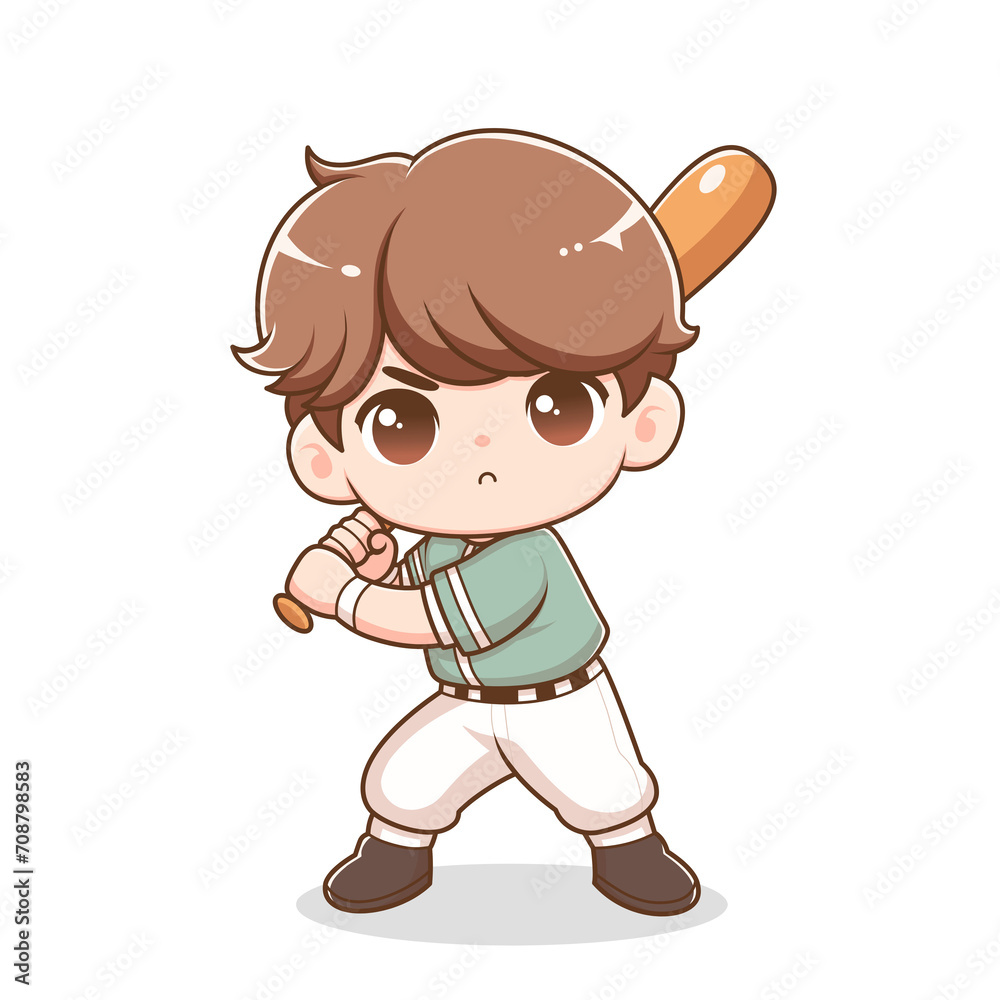 Flat design cute boy playing baseball Flat design cute boy playing baseball