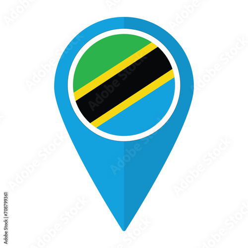 Tanzania flag on map pinpoint icon isolated. Flag of Tanzania