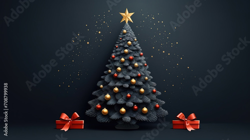 Merry christmas banner with abstract xmas tree and holly berry © Dilruba