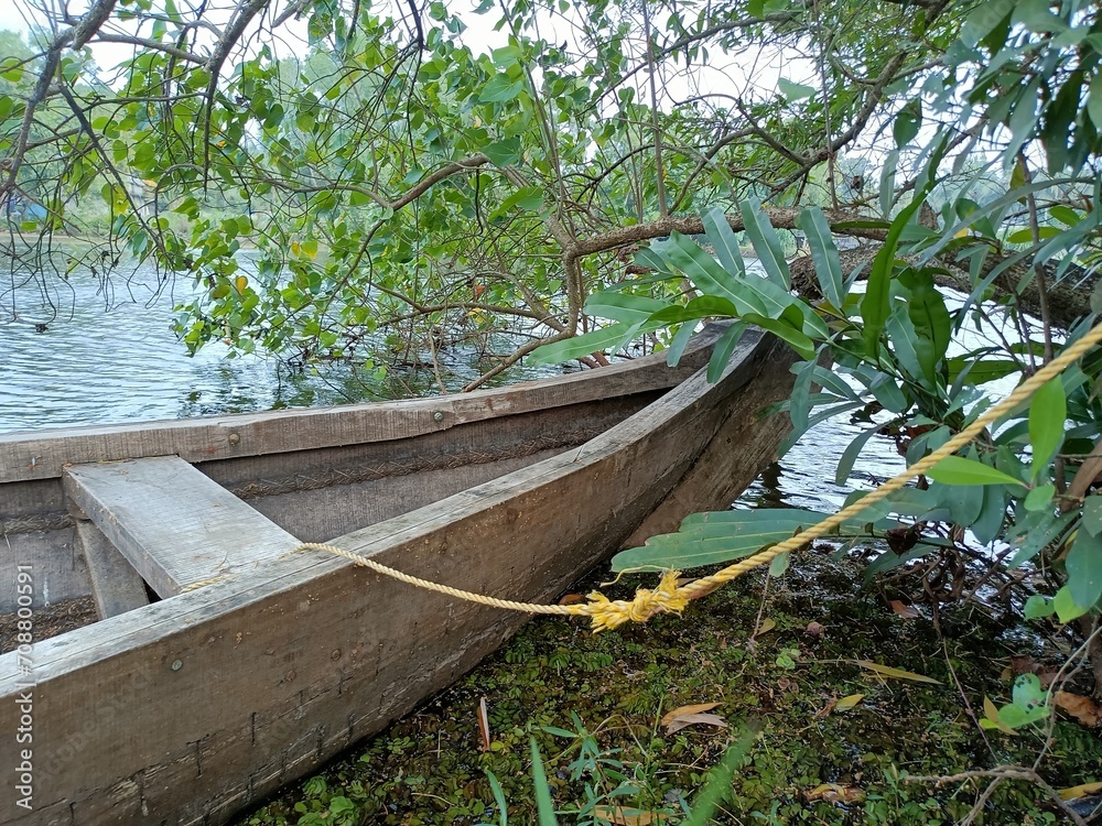 A wooden vehicle used for water transport is usually called a canoe. A wooden vehicle used for water transport is usually called a canoe.