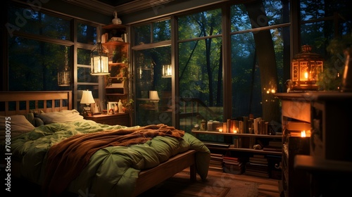 Dawn Serenity: Serene Bedroom Scene with Soft Gradient Dawn Light