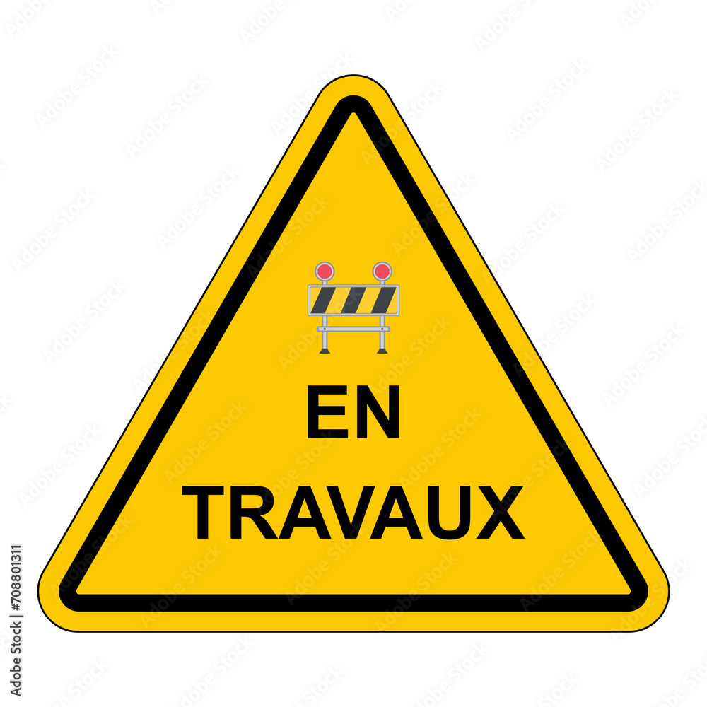 Panneau de danger temporaire. En travaux. Panneau de danger temporaire. En travaux.