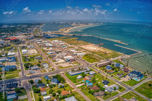 Aerial View of the Coastal Town of Rockport, Texas on the Gulf of Mexico photo