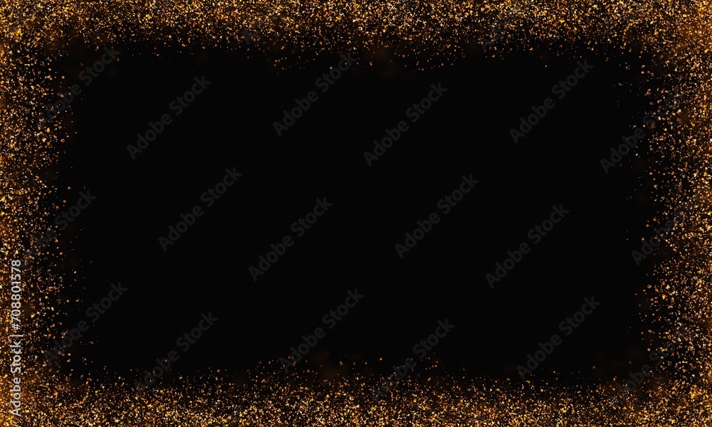 Fototapeta premium gold glitter rectangle luxury color frame border black background