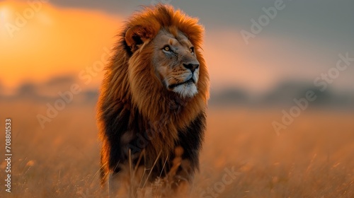 Regal Dusk: Majestic Lion Basking in the Golden Hour Light