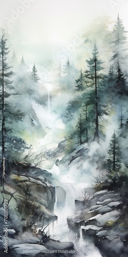 Misty Forest Waterfall