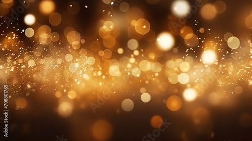 Christmas background. Shiny defocused gold bokeh lights on black backgroundi