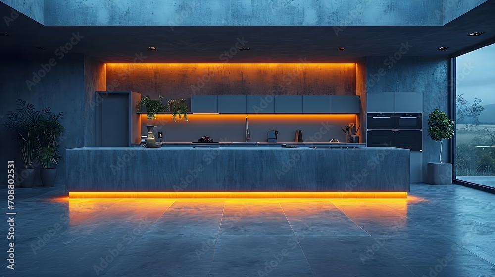 Contemporary Comfort: Modern Kitchen with High Windows on a Cloudy Day, Showcasing Sleek Design and Soft Natural Light Contemporary Comfort: Modern Kitchen with High Windows on a Cloudy Day, Showcasing Sleek Design and Soft Natural Light