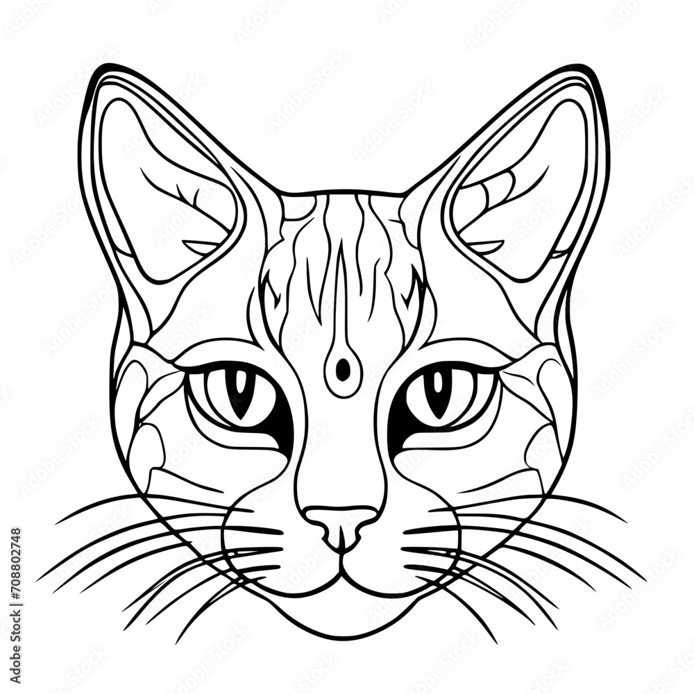 Russian Blue Cat Head SVG Black and White Illustration Art Generative AI.