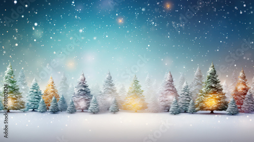 Christmas winter background with snow and blurry bokeh