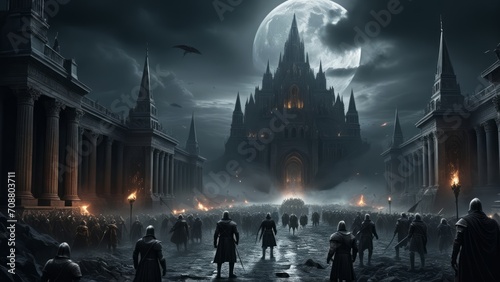 illustration of an epic fantasy battlefield with dark atmosphere