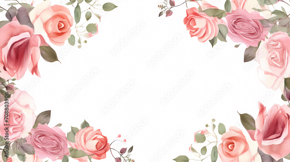 Empty floral frame with copy space for greeting card or invitation design