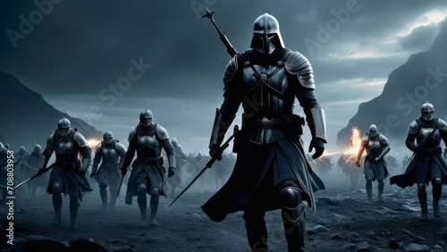 illustration of an epic fantasy battlefield with dark atmosphere