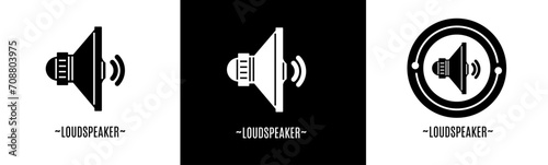 Loudspeaker logo set. Collection of black and white logos. Stock vector.