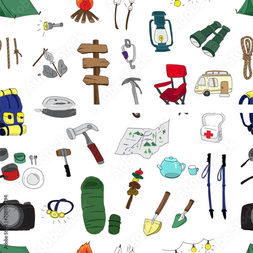 Camping seamless pattern background.