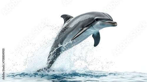 Joyful Leap: Dolphin Jumping Out of Water Isolated on White Background