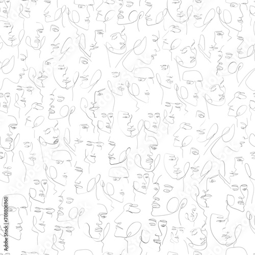One line drawing face illustration on transparent background.  © OneyWhyStudio