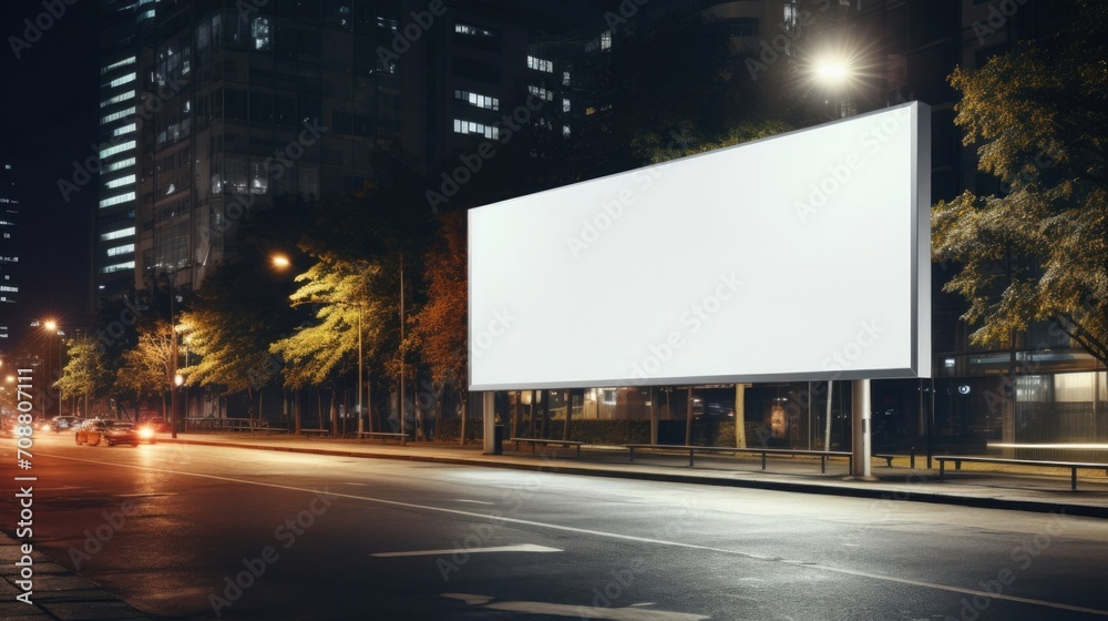 Immerse your brand in the city's nocturnal energy with a billboard mockup, presenting a captivating nighttime visual Immerse your brand in the city's nocturnal energy with a billboard mockup, presenting a captivating nighttime visual