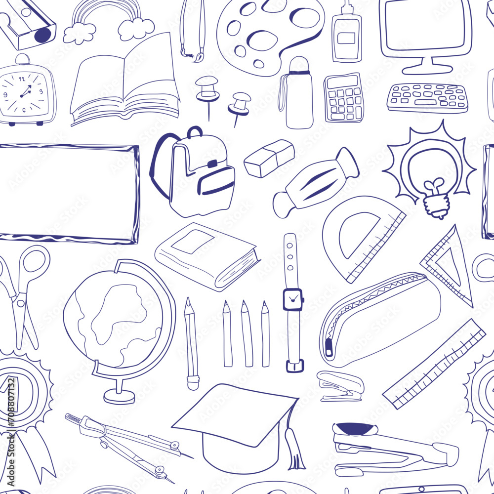 Hand drawn school seamless pattern background. Hand drawn school seamless pattern background.
