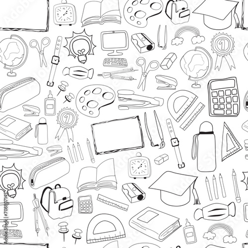 Hand drawn school seamless pattern background.
