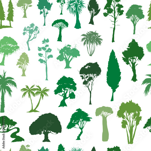 Tree seamless pattern background. Vector illustration.