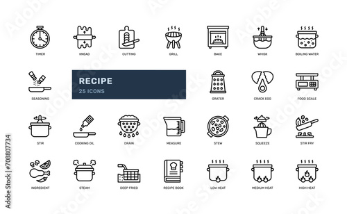 recipe cooking kitchen restaurant food cuisine detailed outline icon set