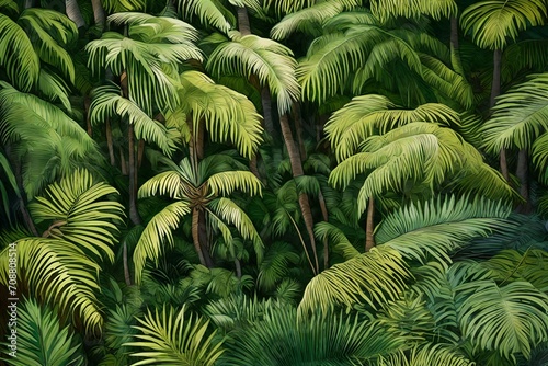 A dense forest of palm trees  their fronds creating a natural canopy  providing shade and shelter for various wildlife.