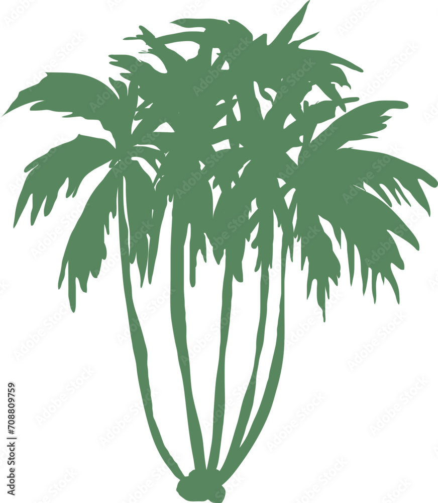 Trees silhouette green illustration on transparent background.