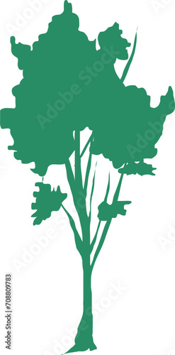 Trees silhouette green illustration on transparent background.