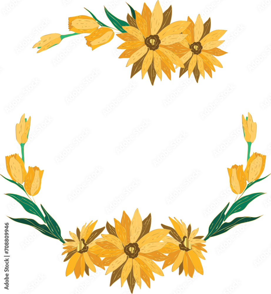 Beautiful flower wreath illustration on transparent background.