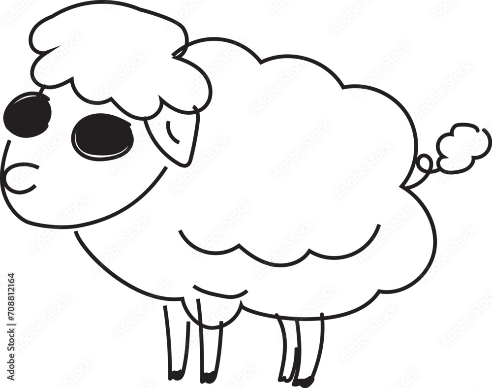 Hand drawn sheep illustration on transparent background.
