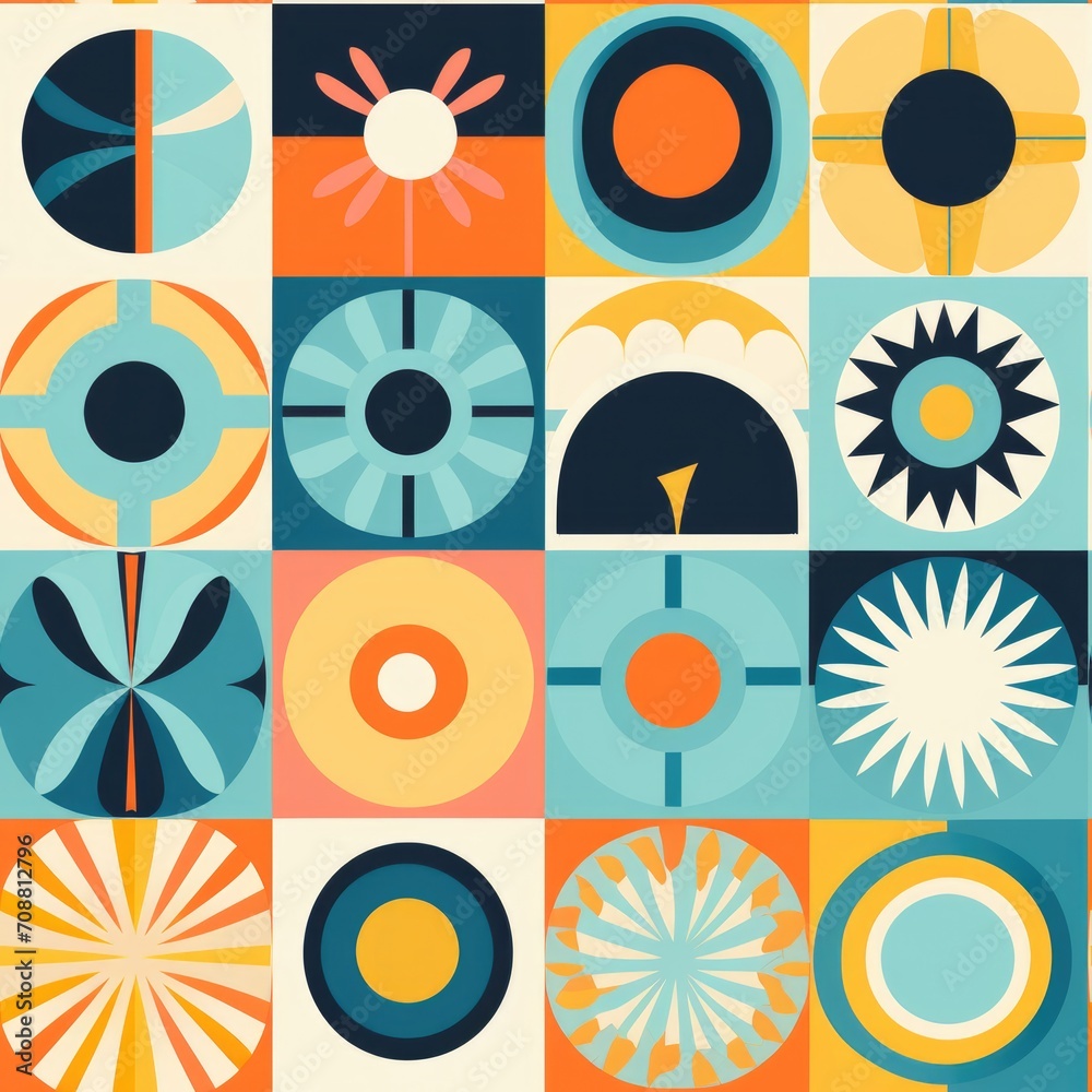 Fototapeta premium flat retro geometric multicolored pattern. Retro background 1970s 1980s