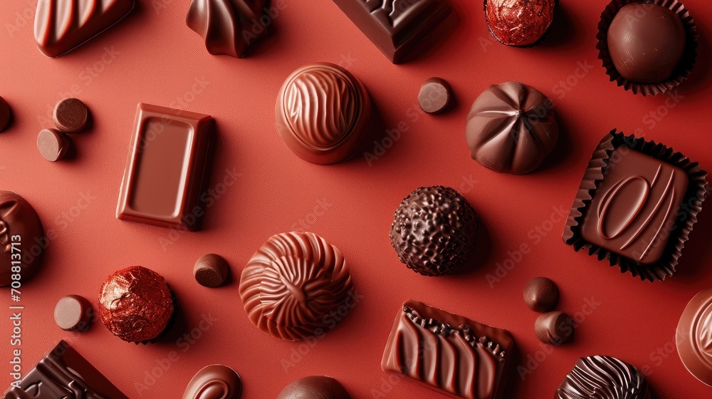 Elegant Simplicity - Brown Chocolate Bar on a Red Surface - Top View