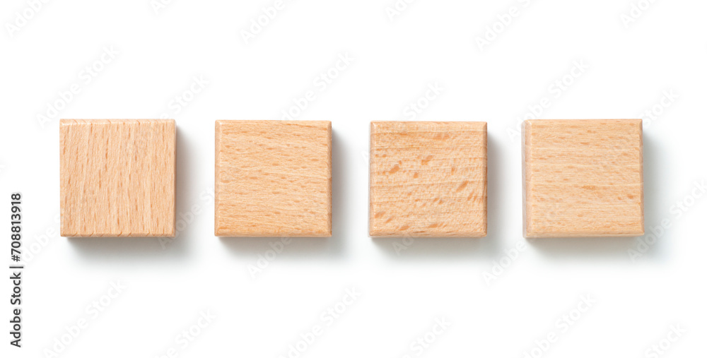 wooden blocks isolated on white background, top view