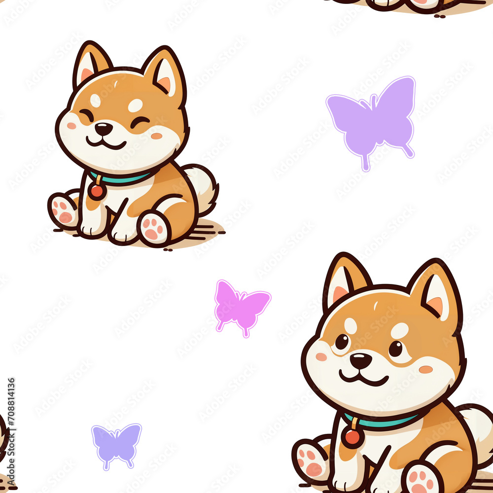 Seamless Pattern, Cute Shiba Inu waiting, Textiles, Wallpapers, Transparent background Seamless Pattern, Cute Shiba Inu waiting, Textiles, Wallpapers, Transparent background