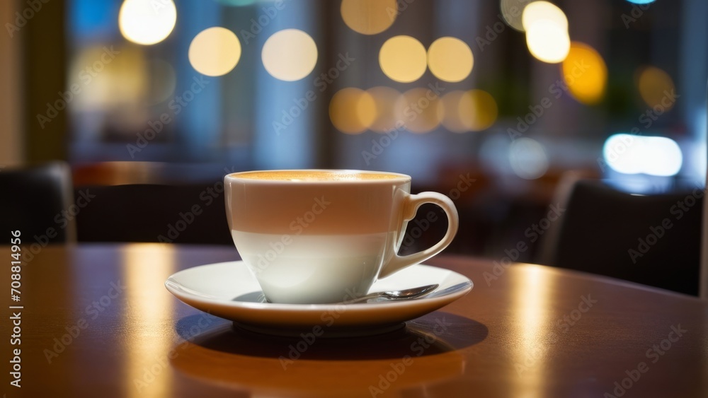 a cup of coffee on the table in a cafe