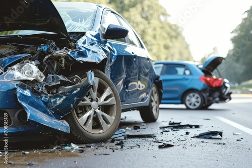 Accident between two cars, crashed cars, traffic accident