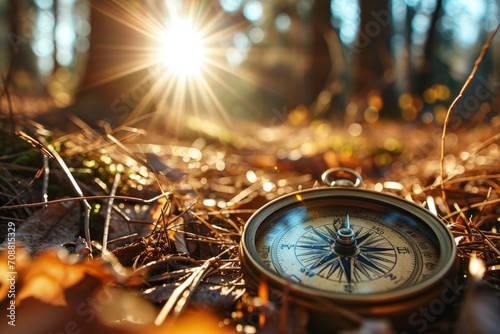 Obraz na płótnie Compass lost on forest floor