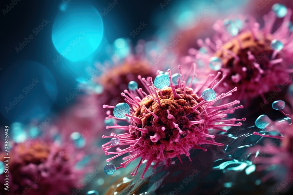 Pink And Blue Abstract 3D Rendering Of The Coronavirus