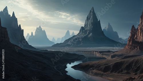 Strange alien landscape with dark atmosphere