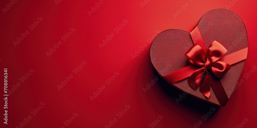 Heart shaped gift box on red background with copy space, valentine's day gift Heart shaped gift box on red background with copy space, valentine's day gift