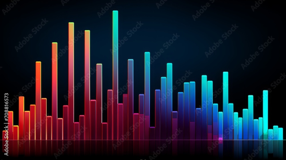 Colorful Data Analysis Bars in 3D Visualization - Business Intelligence and Market Trends Conceptual Graphic - obrazy, fototapety, plakaty 