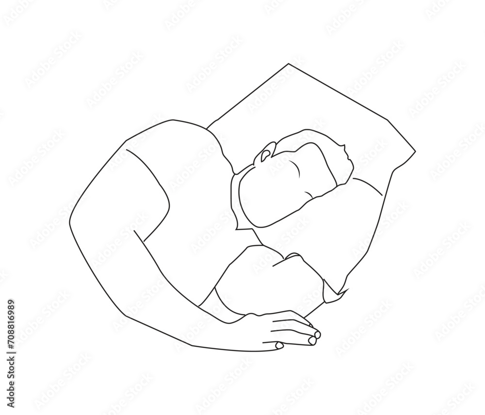 vector continuous line drawing of sleeping young man lies in bed Stock ...