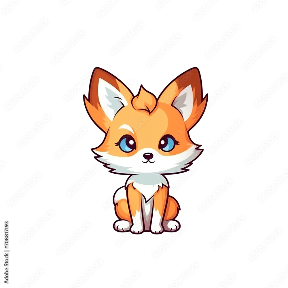 Obraz premium A cartoon fox on a transparent background, cutest sticker illustration, kawaii, highly detailed character design, pastel color, die cut sticker, sticker concept design. 