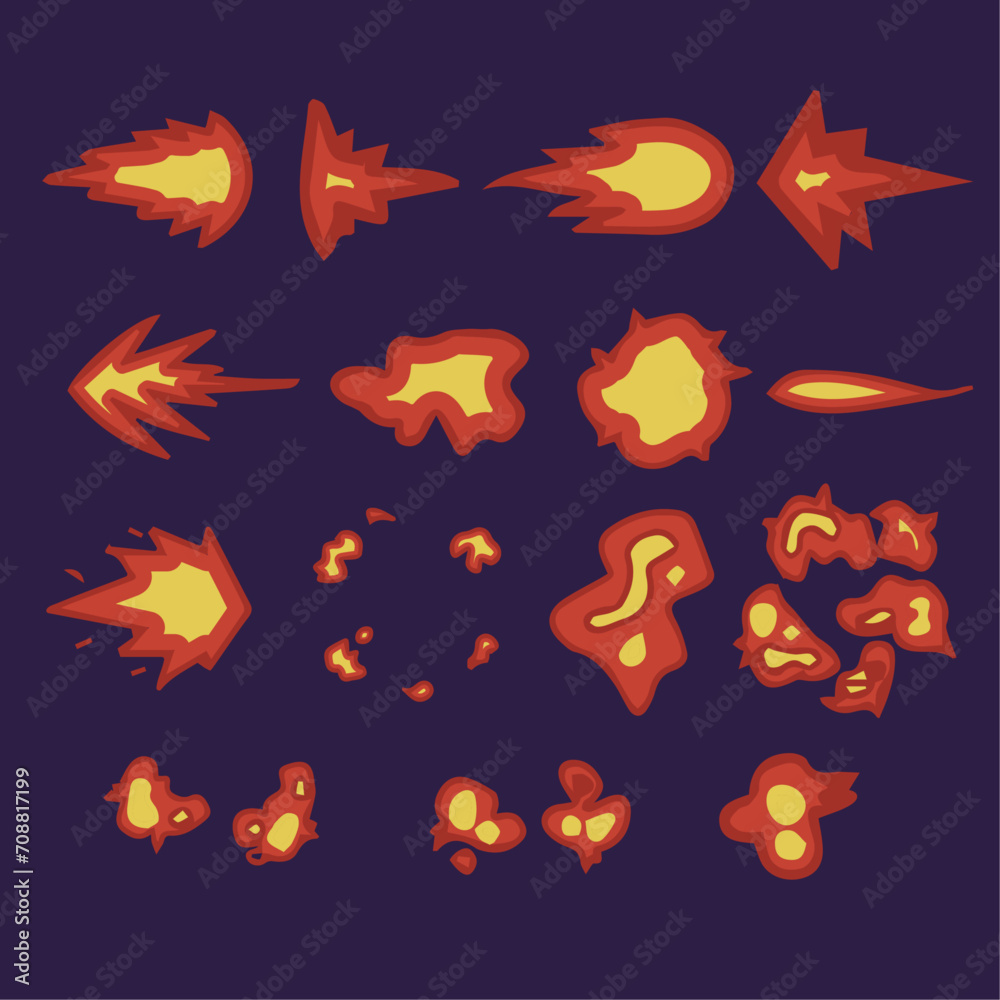 Obraz premium Flat design animation frames element collection fire explosion