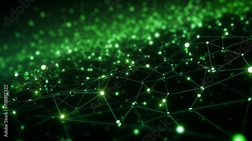 Complex network connections visualized in a vibrant green digital space, symbolizing communication and technology infrastructure © Sariyono